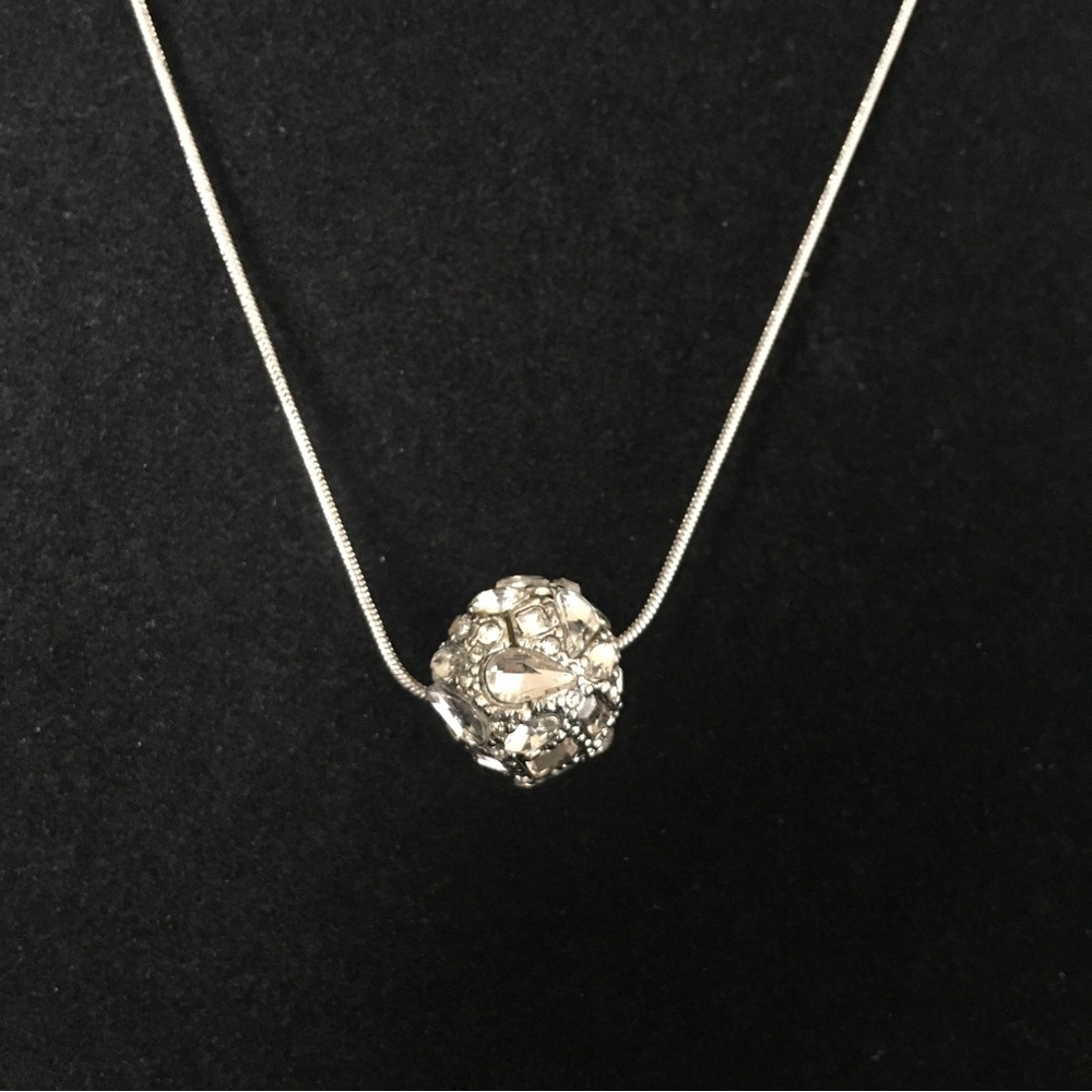White House Black Market Silver Tone Bling Rock Ball Necklace